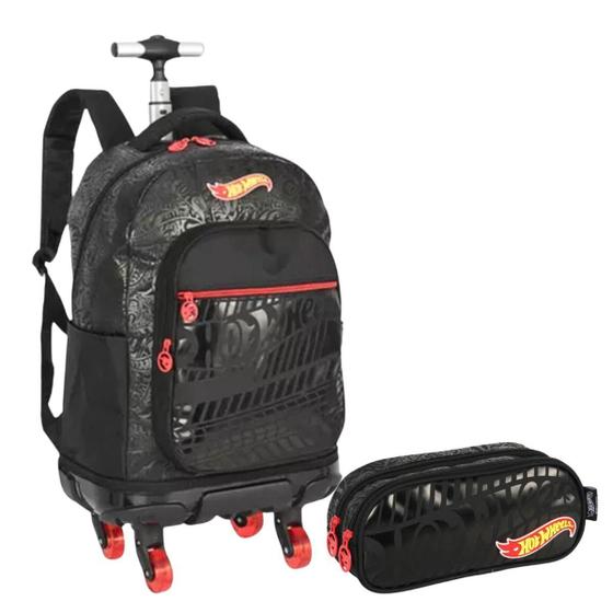 Imagem de Kit Mochila de Rodinha e Estojo Hotwheels Preto Luxcel