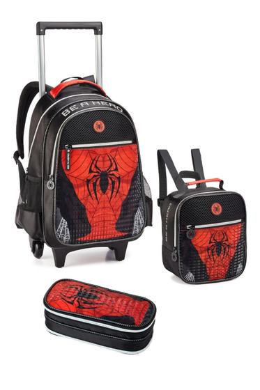 Imagem de Kit Mochila De Rodinha Homem Aranha + Estojo + Lancheira