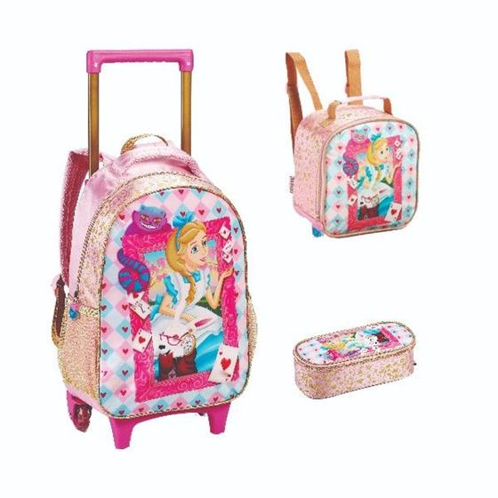 Imagem de Kit Mochila de Rodinha Infantil Feminina com Lancheira e Estojo Meninas