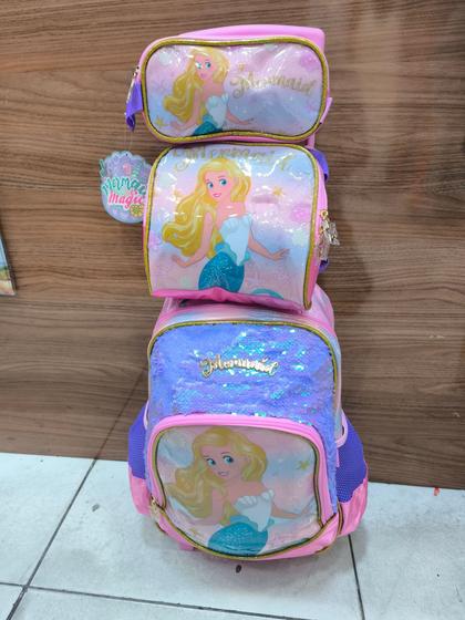 Imagem de Kit mochila de Rodinha lancheira e estojo Mermaid