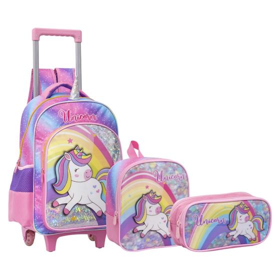 Imagem de Kit Mochila de Rodinha Lancheira e Estojo Unicórnio Yepp MIF5339-C
