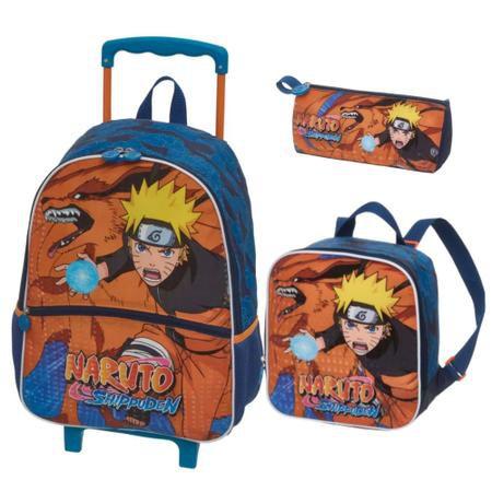 Imagem de Kit Mochila de Rodinha + Lancheira +Estojo Naruto Kurama