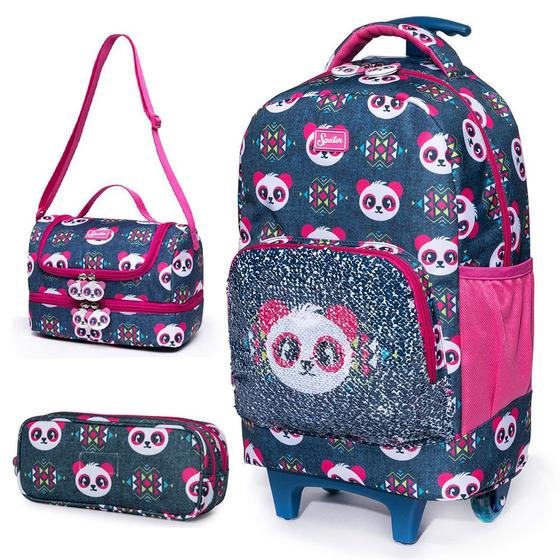 Imagem de Kit Mochila de Rodinha + Lancheira + Estojo Spector de Panda