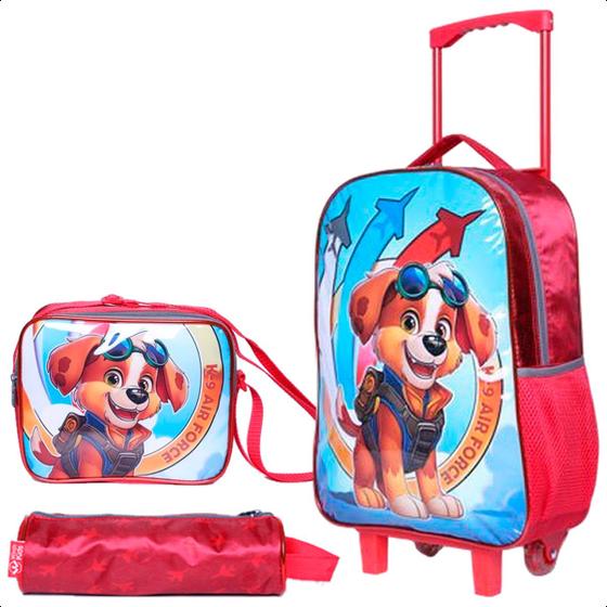 Imagem de Kit Mochila de Rodinha Menino Estojo Lancheira Dog Air Force