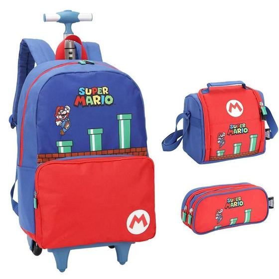 Kit Mochila De Rodinha Super Mario + Lancheira +Estojo Duplo Menor preço em Kit Mochila De Rodinha Super Mario + Lancheira +Estojo Duplo