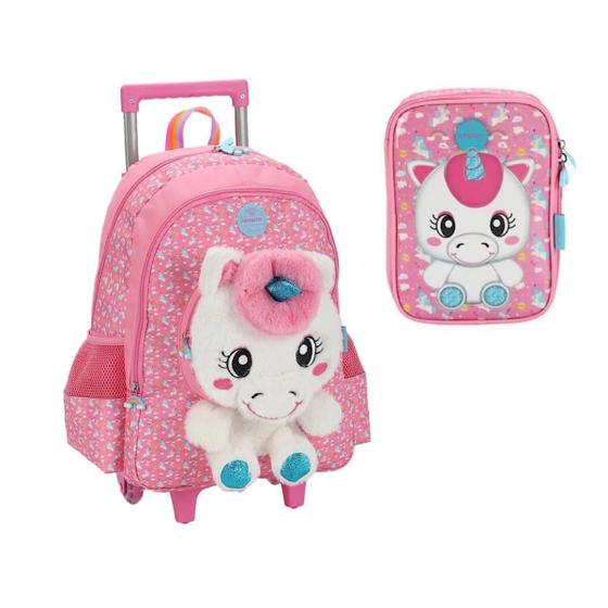 Imagem de Kit Mochila De Rodinhas E Estojo Unicornio Pink Up4you