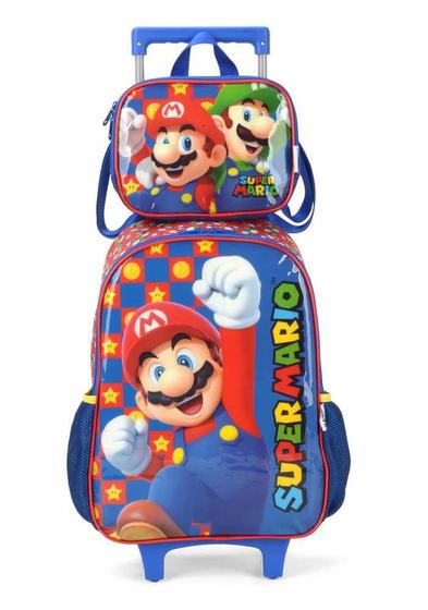 Imagem de Kit Mochila de Rodinhas E Lancheira Escolar Mario Bros 