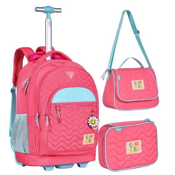 Imagem de Kit Mochila De Rodinhas Em Nylon Oficial Luluca Lu24077 Rosa