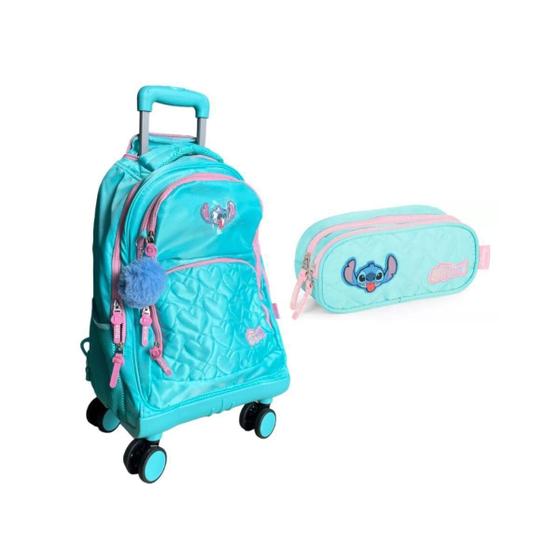 Imagem de Kit Mochila De Rodinhas + Estojo Duplo Stitch Cor Turquesa