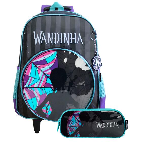 Imagem de Kit Mochila De Rodinhas + Estojo Duplo Wandinha Escolar