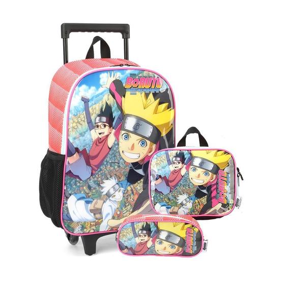 Imagem de Kit Mochila De Rodinhas, Estojo E Lancheira Boruto Luxcel