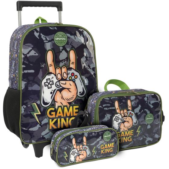 Kit Mochila De Rodinhas + Estojo + Lancheira Gamer King Infantil Escolar Up4you Menor preço em Kit Mochila De Rodinhas + Estojo + Lancheira Gamer King Infantil Escolar Up4you