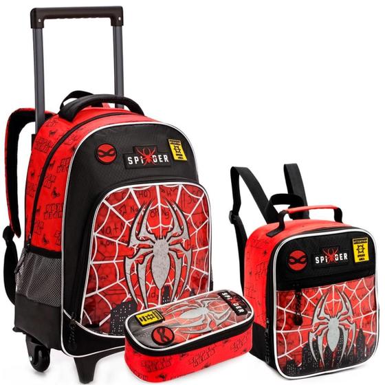 Imagem de Kit Mochila De Rodinhas Infantil Escolar Super Spider Aranha