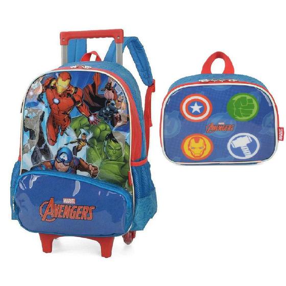 Imagem de Kit Mochila de Rodinhas + Lancheira Avengers Azul Luxcel