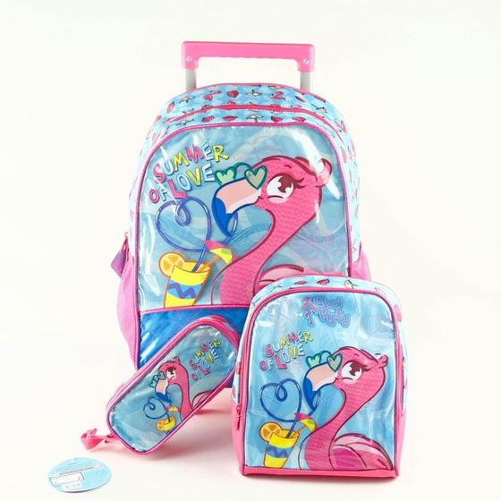 Imagem de Kit Mochila De Rodinhas Lancheira E Estojo Flamingo Fg3067kt Clio