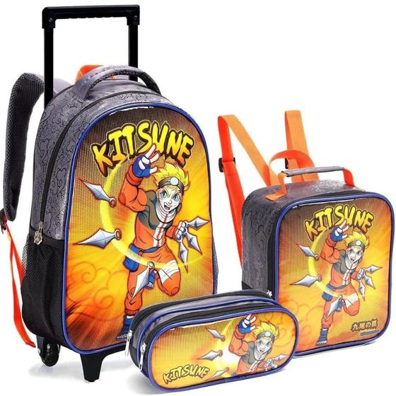 Imagem de Kit Mochila De Rodinhas Lancheira E Estojo Kitsune Seanite