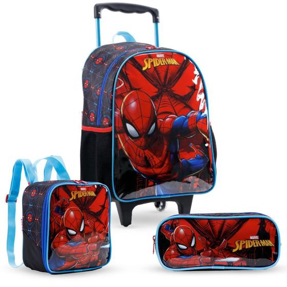 Imagem de Kit Mochila De Rodinhas Lancheira E Estojo Spider Man X2