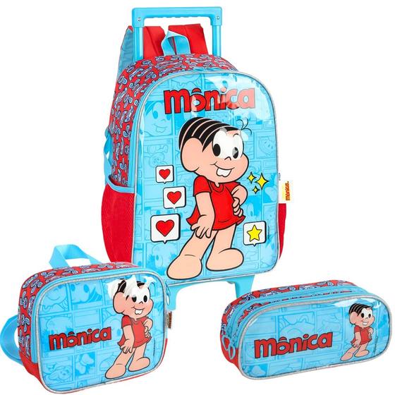 Imagem de Kit Mochila De Rodinhas Lancheira Estojo Mônica Magali