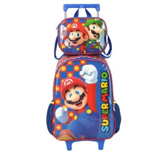 Imagem de Kit Mochila de Rodinhas + Lancheira Infantil, Escolar Super Mario Vermelho, Luxcel