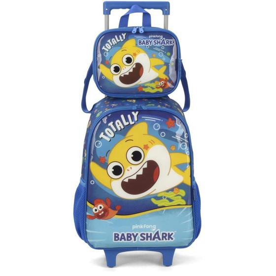 Imagem de Kit Mochila de Rodinhas Lancheira Luxcel Baby Shark Azul