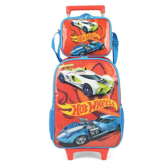 Imagem de Kit Mochila De Rodinhas Lancheira Luxcel Hotwheels Laranja