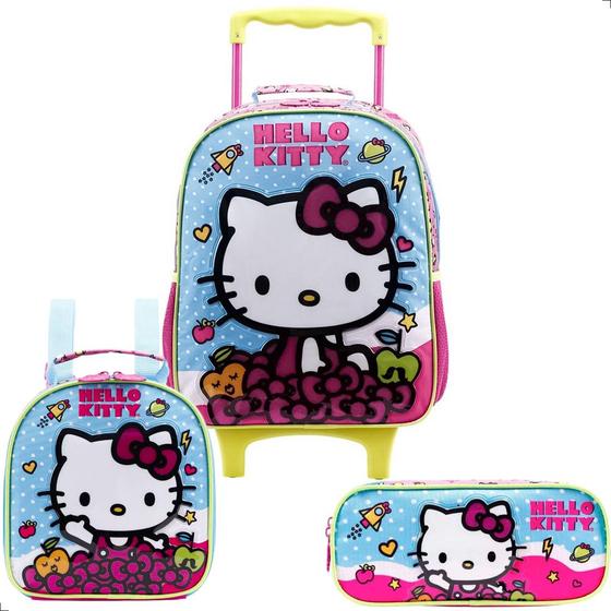 Imagem de Kit Mochila de Rodinhas Lancheira Térmica Estojo Hello Kitty