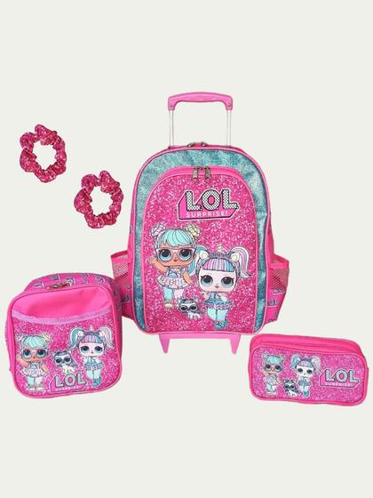 Imagem de Kit mochila de rodinhas skye patrulha canina infantil escolar meninas aula