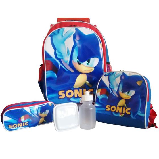 Imagem de Kit Mochila de Rodinhas Sonic com Lancheira e Estojo