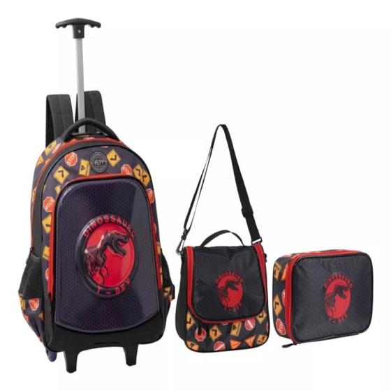 Imagem de Kit Mochila Dinossauro T-Rex Com Estojo e Lancheira - Yepp