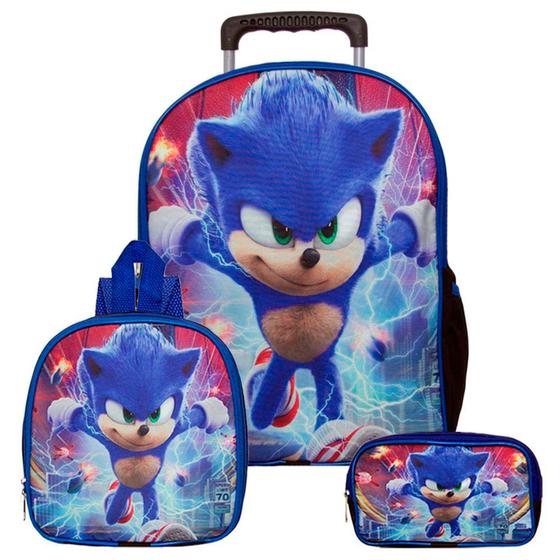 Imagem de Kit Mochila do Sonic com Rodinhas + Lancheira Térmica + Estojo