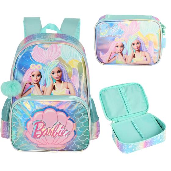 Imagem de Kit Mochila e Estojo Barbie Sereia Holográfico - Luxcel