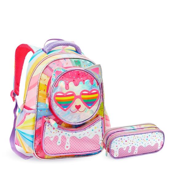 Imagem de Kit Mochila e Estojo de Creche Infantil Gatinha