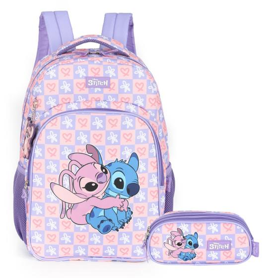 Imagem de Kit Mochila e Estojo Escolar Juvenil Lilo Stitch