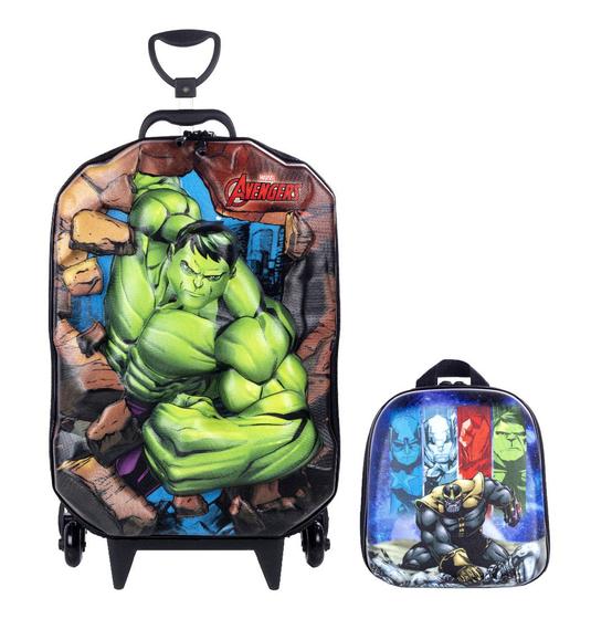 Imagem de Kit Mochila e Lancheira 3D Hulk Infantil Rígida Meninos