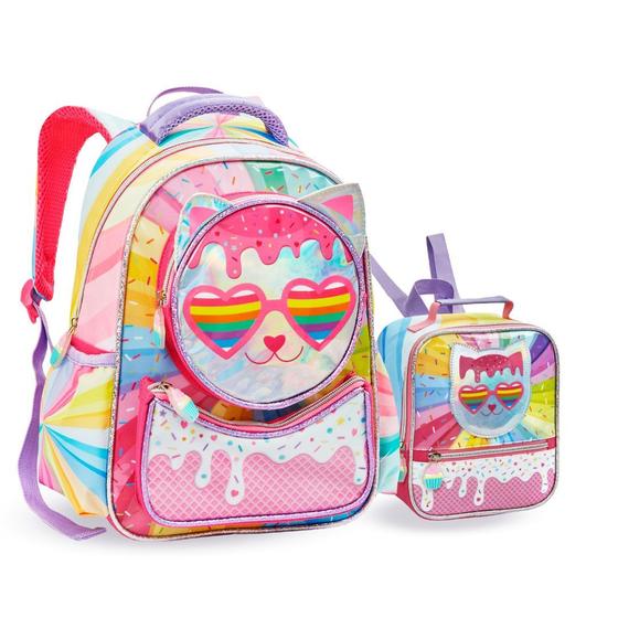 Imagem de Kit Mochila e Lancheira de Creche Infantil Gatinha