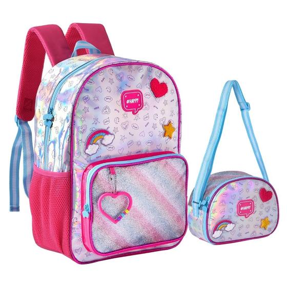 Imagem de Kit Mochila e Lancheira Escolar Infantil Holográfica