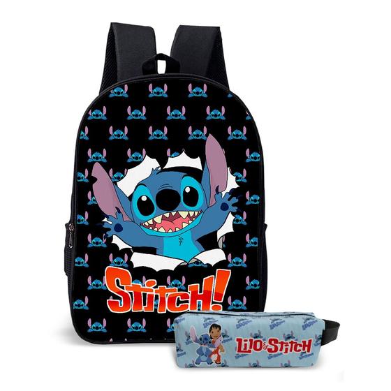 Imagem de Kit Mochila e o estojo Escolar Masculino Feminino Stitch Volta às Aulas