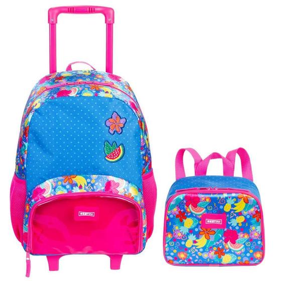 Imagem de Kit Mochila Escola Floral Plus Infantil Rodinhas G Lancheira