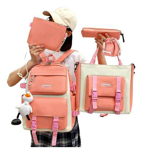 Imagem de Kit Mochila Escolar 5 Peças Juvenil Espaçosa Bolsa Alça Transversal Estojo Viagem Moderna Estilosa Tendência Reforçada Notebook 15.6 Resistente