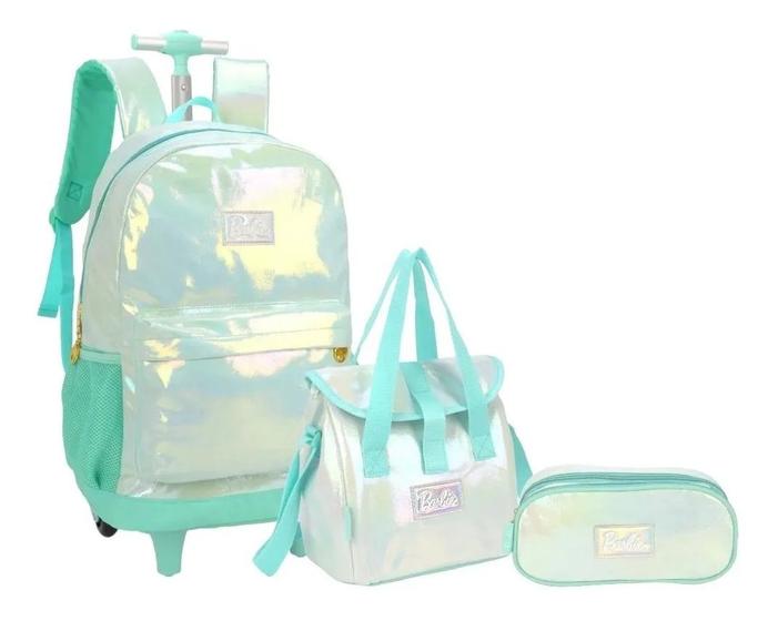 Imagem de Kit Mochila Escolar Barbie Holográfica Trolley Rodinhas G