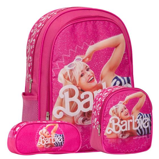 Imagem de Kit Mochila Escolar Barbie Rosa Lancheira Infantil Estojo