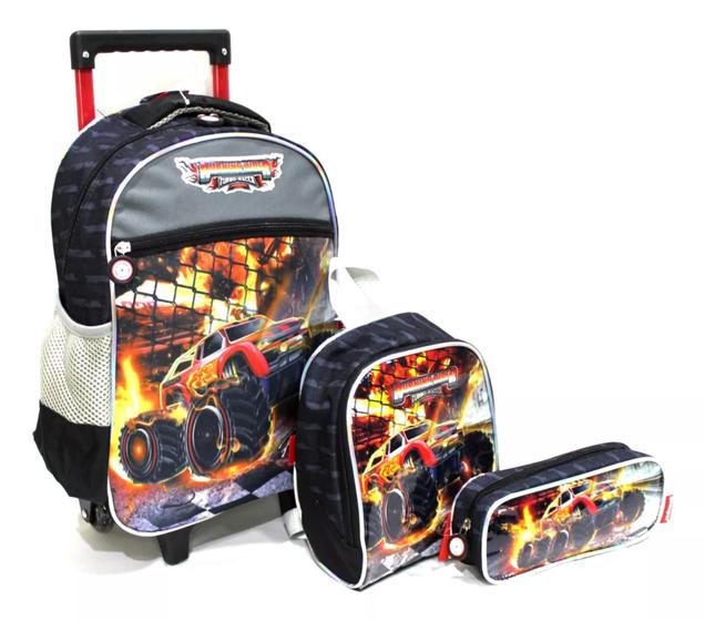 Imagem de Kit Mochila Escolar Carro Caminhonete Turbo Racer Rodinha G