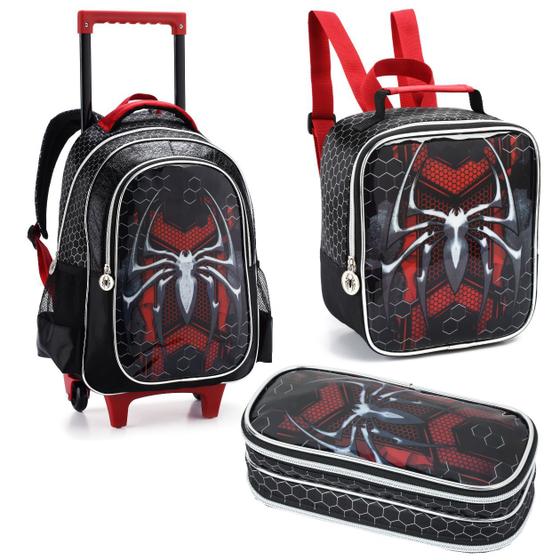Imagem de Kit Mochila Escolar com 3 Peças, Mochila com Rodinhas, Lancheira e Estojo, Menino, Silver Spider