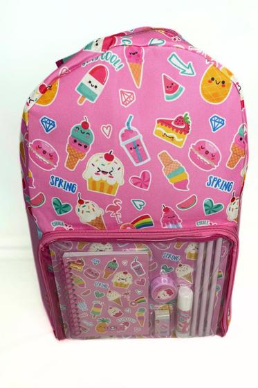 Imagem de Kit Mochila Escolar com acessórios Rosa FF9509 - Fofy