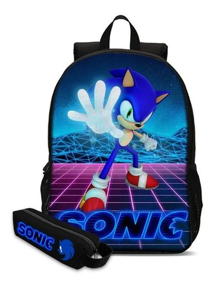 Imagem de Kit Mochila Escolar Com Estojo Infantil Sonic Volta Ás Aulas