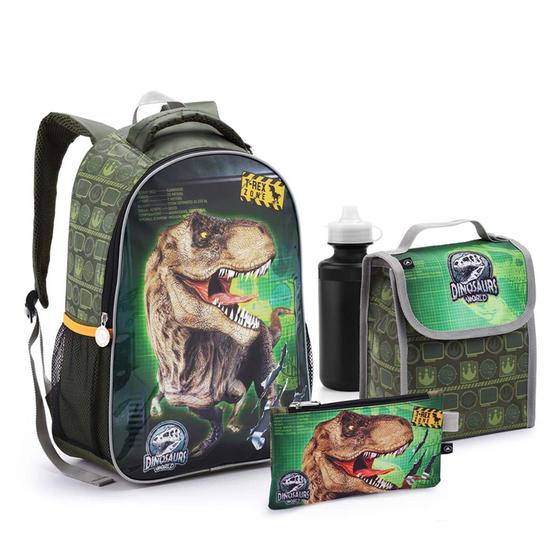 Imagem de Kit Mochila Escolar Com Lancheira Estojo Dinossauro Rex Zone