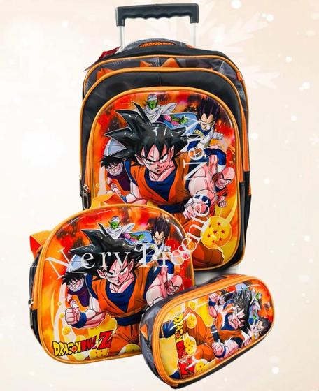 Imagem de Kit Mochila Escolar com rodinha Dragonball z 3D/ Lancheira/Estojo