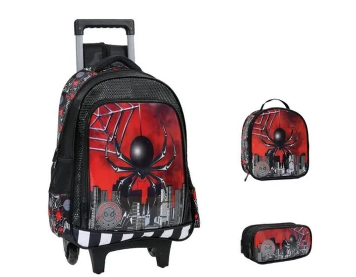 Kit Mochila escolar com Rodinhas Spider Dark Infantil menino com Lancheira e Estojo Escolar Menor preço em Kit Mochila escolar com Rodinhas Spider Dark Infantil menino com Lancheira e Estojo Escolar