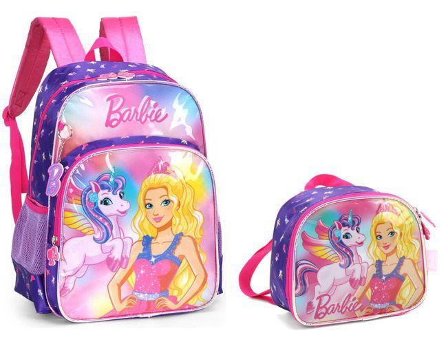 Imagem de Kit Mochila Escolar Costas Barbie Unicornio Original Luxcel