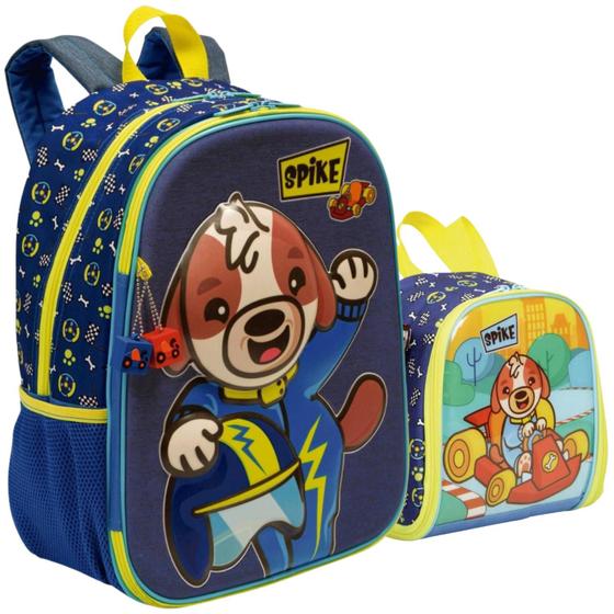 Imagem de Kit Mochila Escolar De Alças E Lancheira Infantil Masculina Azul Spike Sestini